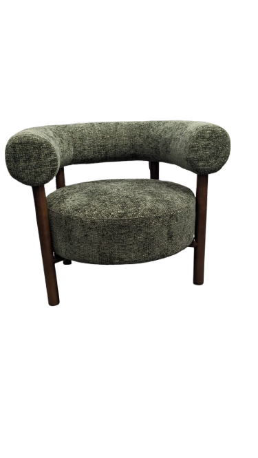 Fauteuil CAROL bois de frêne et tweed vert