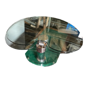 Table basse en verre et chrome extensible papillon