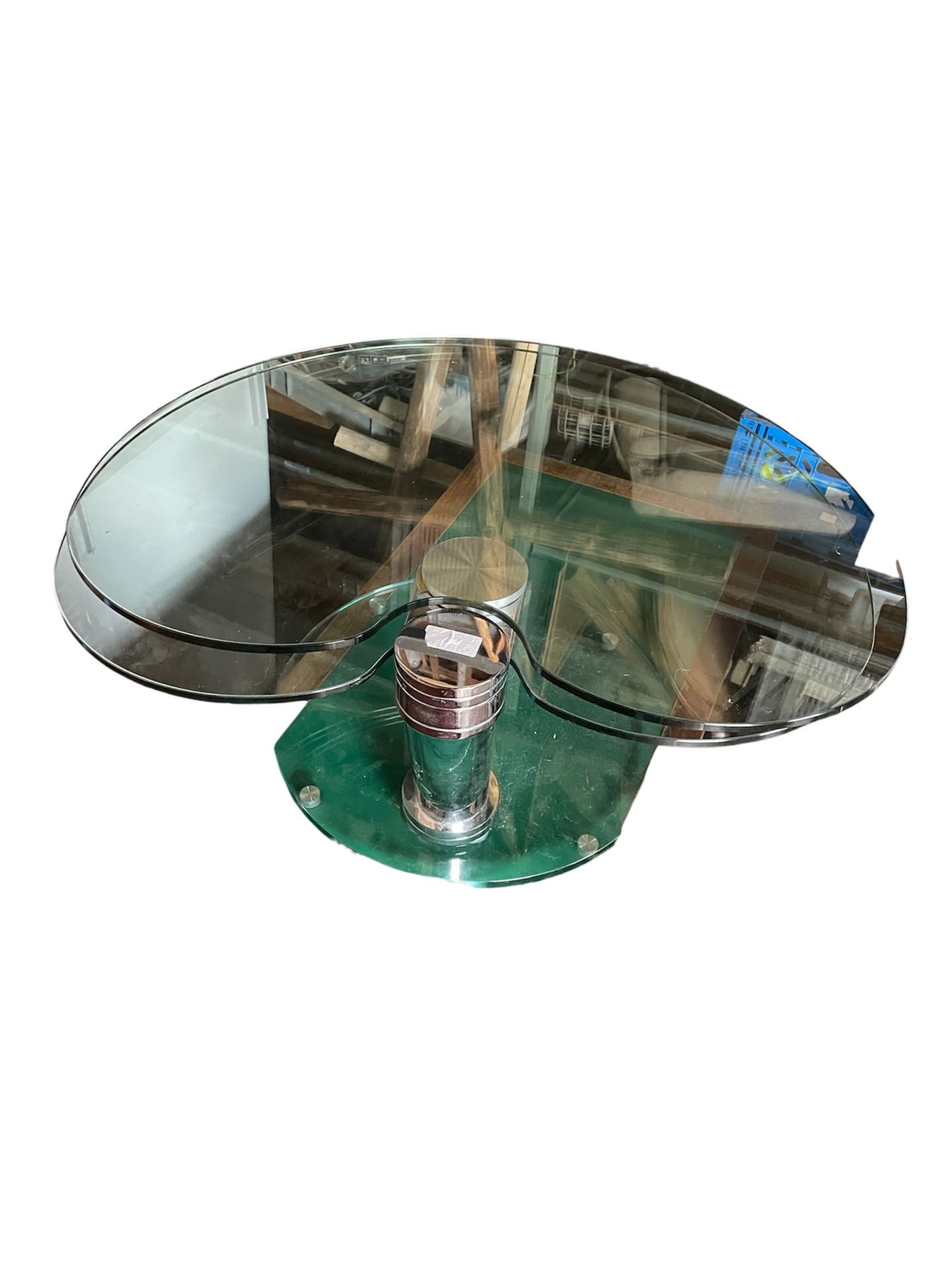 Table basse en verre et chrome extensible papillon