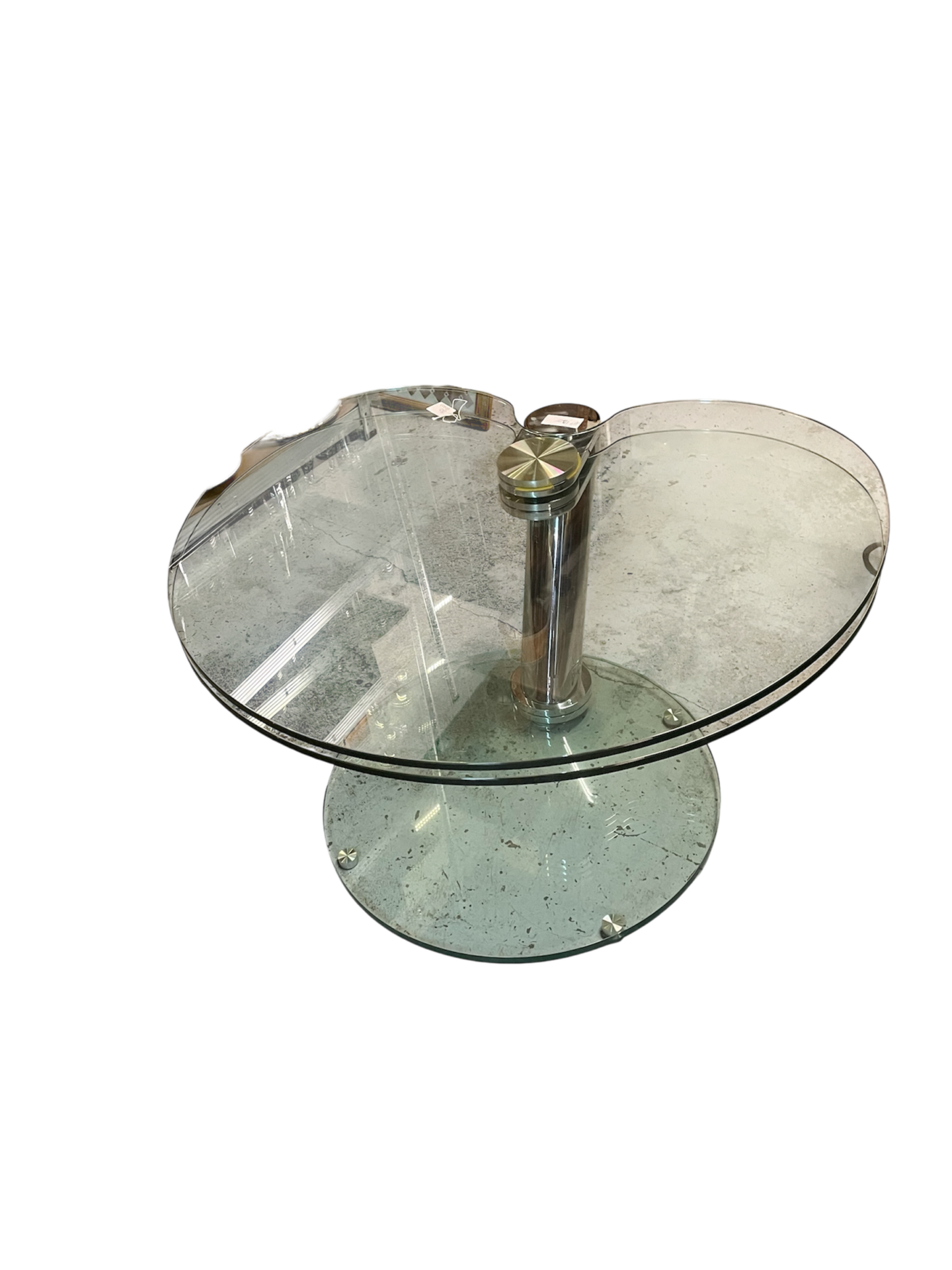Table basse en verre et chrome extensible papillon – Image 2