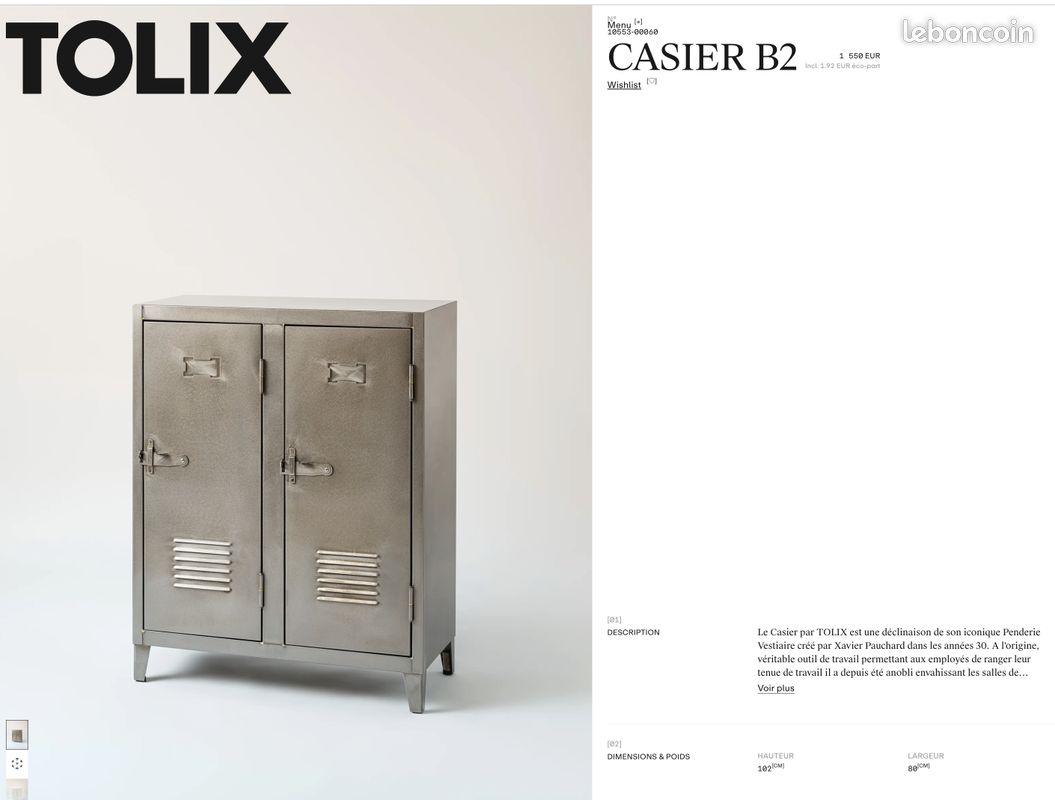 Armoire Casier B2 métal / 2 portes - TOLIX comme neuf – Image 4