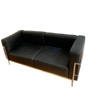 Canapé en cuir noir style LC2 (Le Corbusier)
