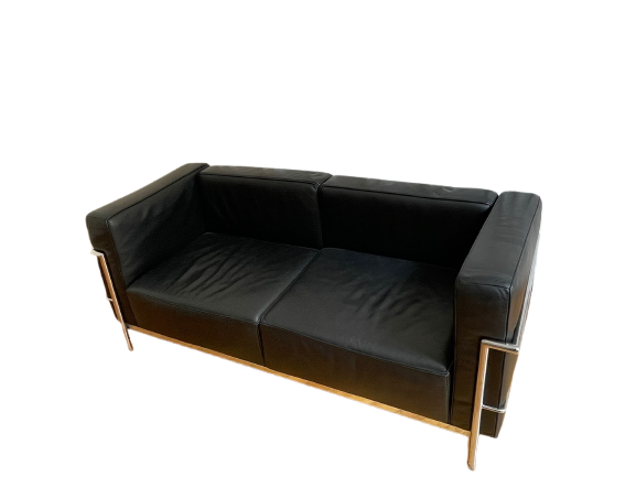 Canapé en cuir noir style LC2 (Le Corbusier)