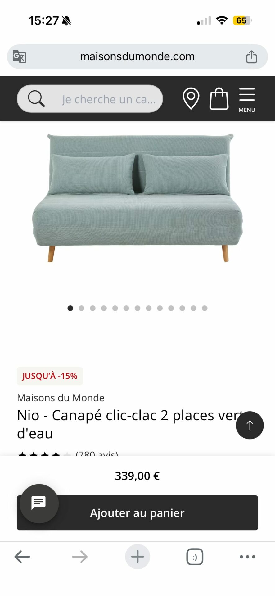 Canapé 2 places convertible bleu ciel Maisons du Monde – Image 3