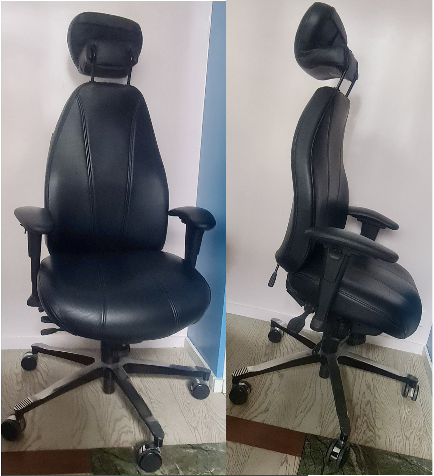 Fauteuil bureau ergonomique cuir pleine fleur noire Modele T4000 Parfait Etat – Image 2