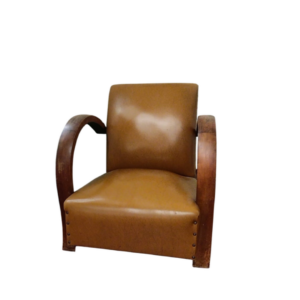 Fauteuil « club » en Skaï, accoudoirs bois