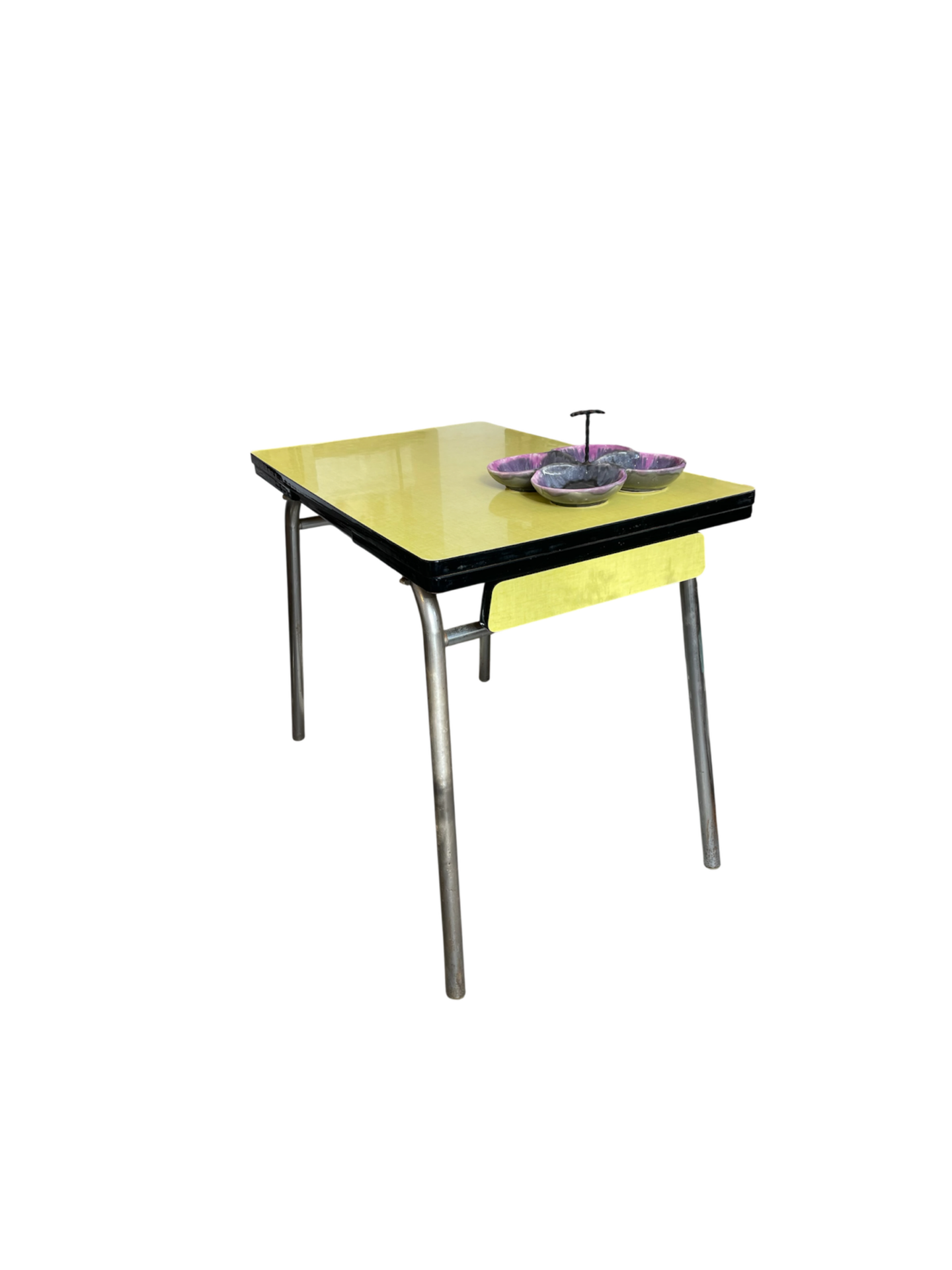 Table Formica jaune et 2 rallonges